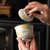 Tazón de cerámica de alta calidad para té kung fu, con tapa, taza de té antiquemaduras, cubierta pintada a mano gris fábrica hierba y madera
