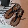 Nuevas Chanclas de Verano Estilo Retro con Tira en T Estilo Vacaciones Versátiles Hebilla Metálica para Mujer