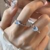 Suzyacc KR Anillo de Luna y Estrella Azul Glaciar Diseño de Nicho Anillo Premium para Dedo Anillo Ajustable para Mujeres