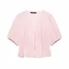 Atacado de Moda Feminina Transfronteiriça 2026 AliExpress Mais Vendido Moda Casual Gola Redonda Manga Curta Bufante Xadrez Pequeno Colmeia Top