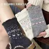 Calcetines Navideños de Reno de Dibujos Animados para Mujer Otoño e Invierno, Calcetines de Lana Cálida Estilo Fair Isle Grises de Media Pantorrilla
