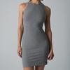 Vestido Acanalado sin Mangas Cuello Redondo con Hilo sin Mangas Falda a la Rodilla Algodón Amoniaco Sexy Moda Vestido para Mujer