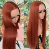Amazon Transfronterizo Moda Europea y Americana Nueva Peluca Recta Color Vino Tinto Peluca de Encaje Frontal con Raya Lateral Cobertura Completa de la Cabeza