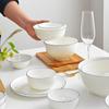 Cuenco de arroz de porcelana blanca con borde azul, moderno y sencillo para el hogar, cuenco para sopa, vajilla de cerámica esmaltada de color Tangshan