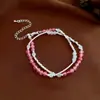 Collar de Cristal Rosa Dulce con Perlas, Cadena para Clavícula de Lujo Ligero y de Alta Gama, Collar de Moda, Fresco y Versátil para Mujeres
