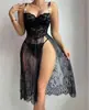 Lingerie Erótica Europeia e Americana Transfronteiriça para Mulheres, Renda Sexy, Body Hot Transparente, Vestido Curto Vazado, Fábrica da Tentação