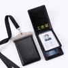 Fabricantes de fuentes, estuche de cuero genuino para permiso de trabajo, estuche de cuero con imán para certificado, estuche protector para tarjeta de trabajo, insignia, licencia de tarjeta de trabajo