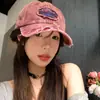 Gorra de Béisbol Bordada Vintage Estilo Americano Desgastada para Mujer, Circunferencia de Cabeza Grande, Visera Profunda y Ancha, Sensación de Alta Gama, Gorra Tipo Pato