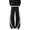 Calça de moletom listrada contrastante de marca da moda masculina outono retrô americano solta casual vibe high street comprimento total perna larga calça comprida