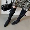 Botas de Caballero con Elevación Interior de Ante de Vaca para Mujer Botas Altas Estilo Nuevo 2025 Piel Genuina Punta Cuadrada Tacón Medio Botas Sin Rodilla para Mujer