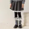 Zapatos y calcetines para niñas, calcetines de encaje con lazo grande estilo coreano para otoño e invierno, calentadores de piernas para bebé hasta la mitad de la pantorrilla