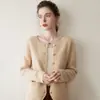 Cárdigan de cachemir con cuello redondo estilo tweed para mujer 25 Otoño e Invierno Nuevo Chaqueta de punto de capa de aire Top corto petite