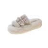 2025 Nuevas Pantuflas Versátiles Casuales de Suela Plana para Interior y Exterior Otoño e Invierno Pantuflas Peludas Zapatos de Mujer de Nicho de Moda Zapatillas de Algodón Zapatos de Mujer