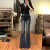 Jeans de campana acampanados plisados de cintura alta estilo retro americano para mujer, nuevo modelo primavera/otoño 2026, pantalones que estilizan y alargan las piernas