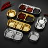 Plato de acero inoxidable 304 estilo coreano, plato para condimentos, plato para salsas, plato para barbacoa, plato para salsas doradas, plato de dos y tres compartimentos