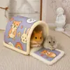 Nido de Algodón para Hámster Invierno Engrosado Casa Cálida Flor Oso Dorado Saco de Dormir para Mascota Alfombrilla de Dibujos Animados Casa Refugio para Hámster
