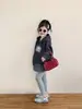 Primavera 2026 Nuevo Estilo Estilo Coreano Ropa Infantil Niñas Sudadera con Capucha Gris Dibujos Animados Gato Manga Larga