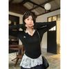 Suéter de Punto de Manga Larga Bordado Chic Dulce y Picante para Mujer Nuevo de Principios de Otoño Adelgazante Elegante Apilado Negro con Sentido del Diseño