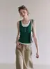 Camisola de punto bicolor de dos piezas falsas para mujer, primavera/verano 2026, corte ajustado, cuello redondo, sin mangas, top exterior