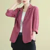 Jaqueta de algodão e linho, blazer pequeno, novo estilo primavera-verão 2026, modelagem solta, artístico, versátil, de manga comprida, casual, elegante, casaco protetor solar para mulheres