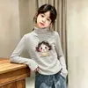 Capa base térmica de forro polar para niñas 2026 Otoño/Invierno Manga larga Niños Medianos/Grandes Cuello medio-alto Ropa interior Top rayado cálido cepillado