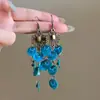 Branco Super Brilhante! Brincos Gancho com Franja de Concha Azul Pavão para Mulheres Estilo Étnico Brincos Sino de Vento Estilo Retrô Estilo de Férias