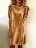 Vestido longo elegante de veludo com mangas compridas e gola redonda, novo, transfronteiriço europeu e americano da Amazon, vestuário feminino de comércio exterior