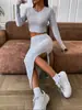 Conjunto de Saia Casual Slim Fit de Cor Sólida com Gola Redonda e Manga Longa com Fenda Lateral - Roupas Femininas Transfronteiriças Europeias e Americanas Outono e Inverno 2026