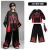 Ropa para Niños de Street Dance Hip Hop Traje Negro y Rojo Llama No.77 Marca de Moda Hip Hop Moda para Niños Vestido de Performance para Niñas