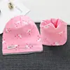 Nuevo conjunto de dos piezas de bufanda gorro de felpa de una sola capa para niños, gorro de algodón con estampado, sombrero cortavientos con protección para los oídos para primavera y otoño