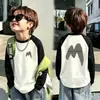 Ropa Interior de Felpa para Niños Cuello Redondo Otoño Invierno Estilo Nuevo Mediana y Grande Ropa Interior Infantil Patchwork Manga Larga Cálida Camiseta Top Cepillado