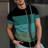 2026 Comercio Exterior Transfronterizo Camiseta de Verano para Hombre Estilo Europeo y Americano Bloques de Color Rayas Cuello Redondo con Colores Contrastantes Versátil Manga Corta Venta al por Mayor