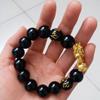 Pulsera de locha Pi de obsidiana Joyería Vietnamita Cuentas de oro Pulsera Nafu para pareja Pulsera