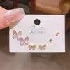 2025 Nuevos Pendientes de Cristal Morado Mariposa Elegantes Simples Tres Pares Aguja de Plata Avanzado Set de 6 Piezas Pendientes