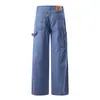 Pantalones de trabajo rectos de alta calle americanos para hombre, marca de moda, diseño casual holgado con bolsillos, pantalones de pierna ancha desgastados estilo punk