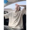 Camiseta de Verano Transpirable y Fresca para Hombre, Estilo Old Money, Cuello en V, Manga Corta, Manga Media, Top Holgado de Alta Gama, Marca de Moda para Adolescentes
