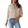Camisa de Rayas Botonada para Mujer Transfronteriza de Amazon Europea y Americana 2025 Primavera y Verano Clásica Cuello Camisero Manga Larga Top para Mujer