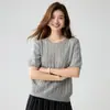¡%Cachemira%Seda de Morera! Suéter de Punto Suave de Manga Corta para Mujer Cuello Redondo Manga Media Top de Punto Trenzado