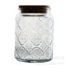 Tarro de dulces con relieve de flor de begonia vintage para el hogar, tapa de bambú, tarro de almacenamiento de bocadillos, tarro de té sellado de vidrio transparente, venta al por mayor