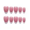 Unhas postiças francesas cor vermelho rosa framboesa brilhante, formato amêndoa médio-longo, cor sólida, estilo garota doce, versátil para o dia a dia, produto acabado removível