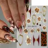 Pegatinas Transfronterizas para Uñas: Maillard Otoño e Invierno Estampado de Leopardo Floral Lámina de Oro Francés Repujado 5D Pegatinas de Uñas Tridimensionales