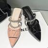 Sandalias de Moda Estilo Francés con Pedrería para Mujer 2025 Verano Nuevo Versátiles con Vestido Mules Elegantes de Punta Cerrada para Uso Exterior