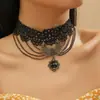 Corrente de clavícula com gola de renda preta gótica transfronteiriça com um toque de alta qualidade, colar gargantilha feminino com pingente de cruz