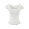 706-Camiseta de Moda con Cuello Redondo y Mangas Cortas Estilo Europeo y Americano para Mujer 2026 Primavera y Verano Nuevo Estilo Sexy Adelgazante Camiseta Base Superior