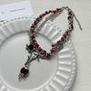 Doce Fresco Picante Camada Dupla Contas Vermelhas Anjo Vermelho Rosa Coração de Amor Pingente Colar Moda Corrente Clavicular Borboleta