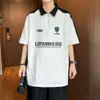 Camisa Polo Masculina de Manga Média Solta Estilo Hong Kong Verão Design de Nicho Cor Contrastante Marca Tendência Nova Casual Top de Meia Manga