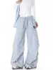 Pantalones casuales bordados de estilo retro para mujeres y hombres, cintura con bloques de color otoñales, pantalones de pierna ancha plisados y curvos