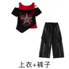 Roupas para Meninas de Dança Jazz Conjunto de Calça de Couro de Manga Curta Estiloso e Descolado Jazz Verão Novo Modelo Roupa de Treino