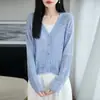 Cardigan de Punto de Lino Tencel de Manga Larga para Mujer, Color Sólido, Calado, Holgado, Versátil, Nuevo de Verano 2026