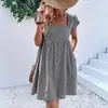 2026 Site Independente de Roupas Femininas Transfronteiriças Europeias e Americanas Amazon Vestido de Xadrez de Cintura Alta com Manga Bufante e Gola Quadrada para Mulheres